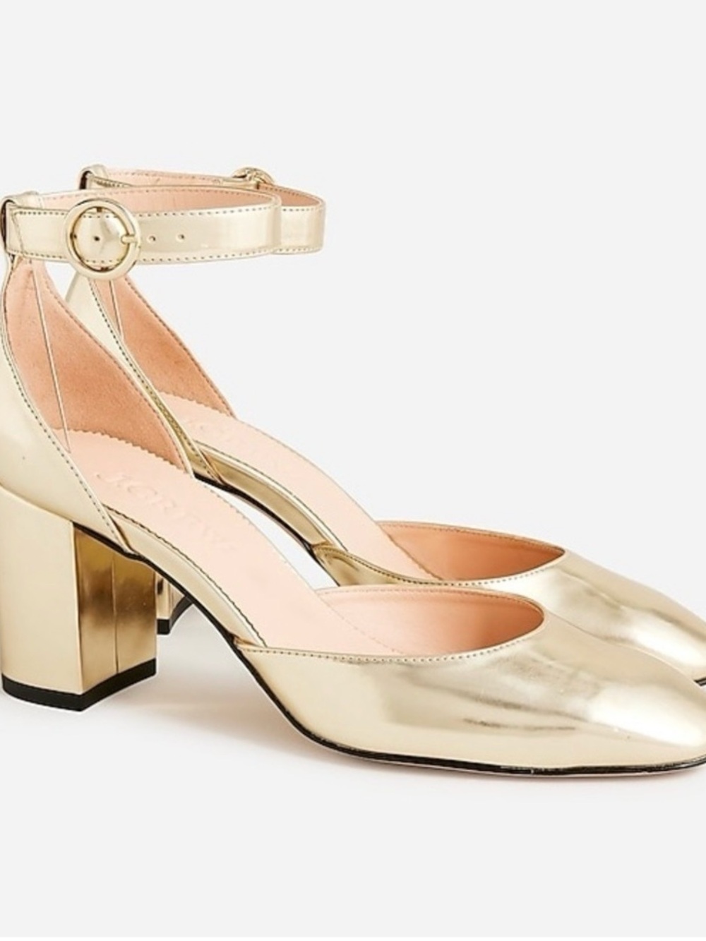 J Crew Maisie Metallic Gold Block Heel Pumps